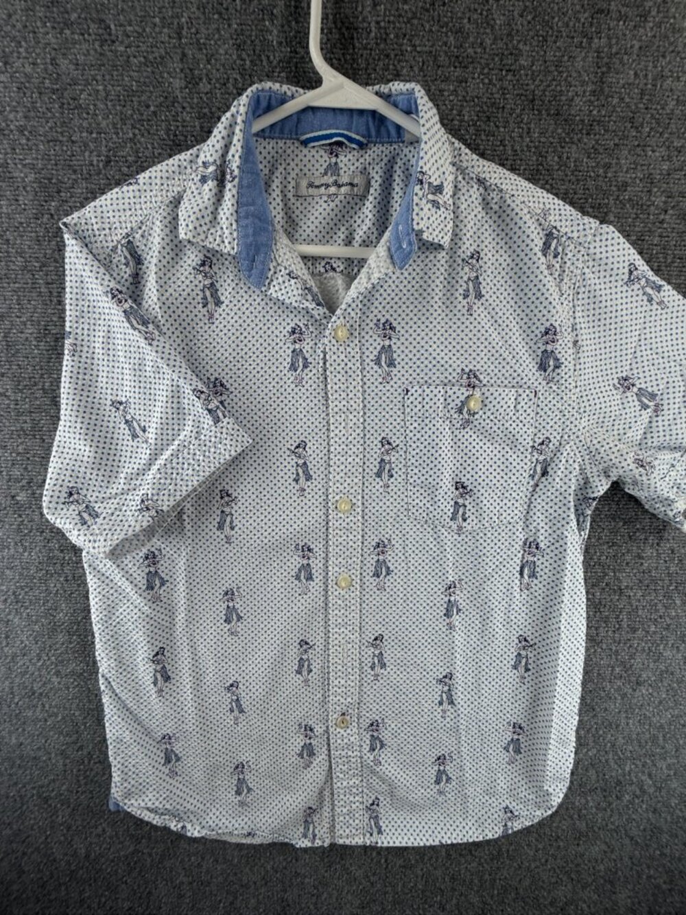 Tommy Bahama Seersucker Contrast Collar Graphic Print Small Cotton Tencel Men